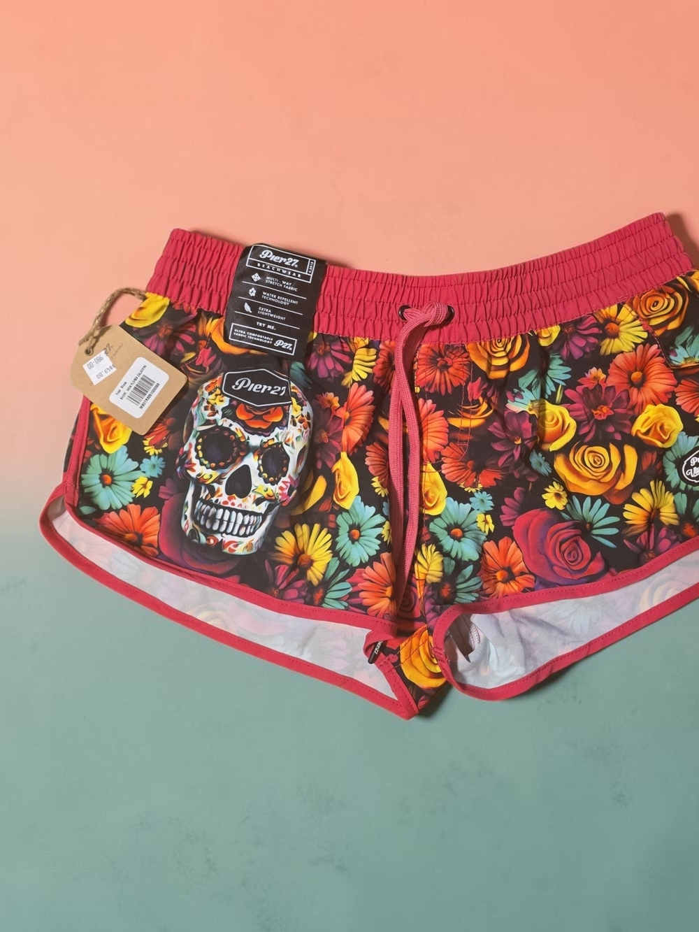 Pier 27 Floral Sugar Skull Athletic Shorts -Cancun